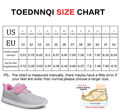 TOEDNNQI Boys Girls Sneakers Kids Lightweight Breathable Strap Athletic Running Shoes for Toddler/Little Kid/Big Kid