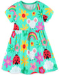 Bumeex Toddler Girl Clothes Cotton Casual Cartoon Print Short Sleeve Dress Girls Sundress 1-7 Years