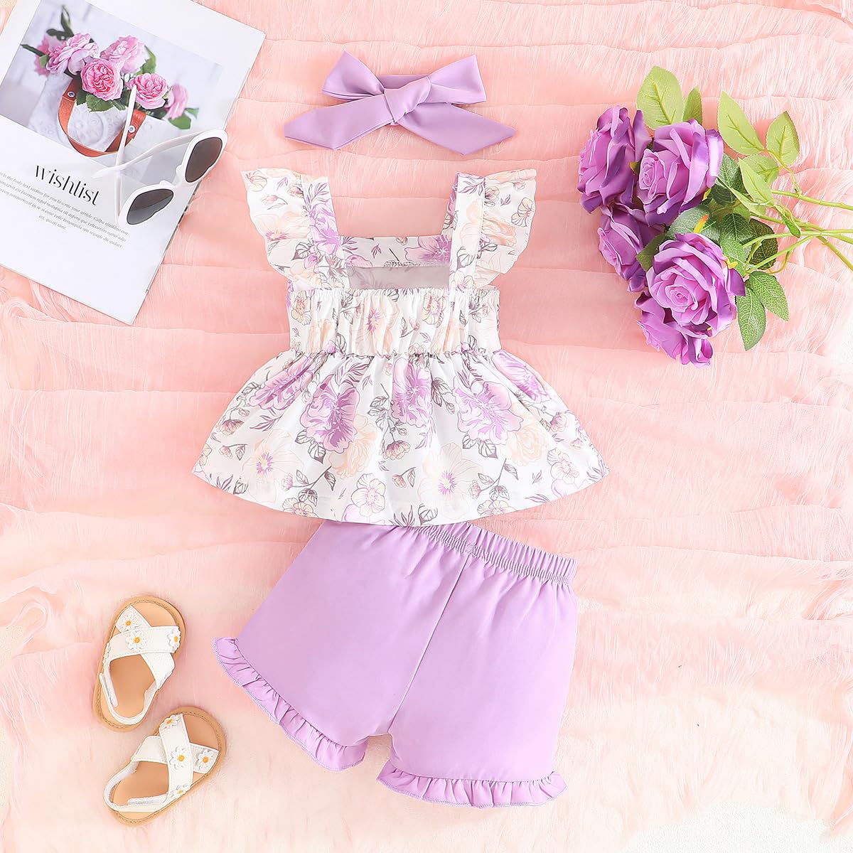 YOUNGER TREE Toddler Baby Girl Clothes Sleeveless Ruffle Bowknot Dress Top Shorts Set Summer Outfits for Little Kids Girls