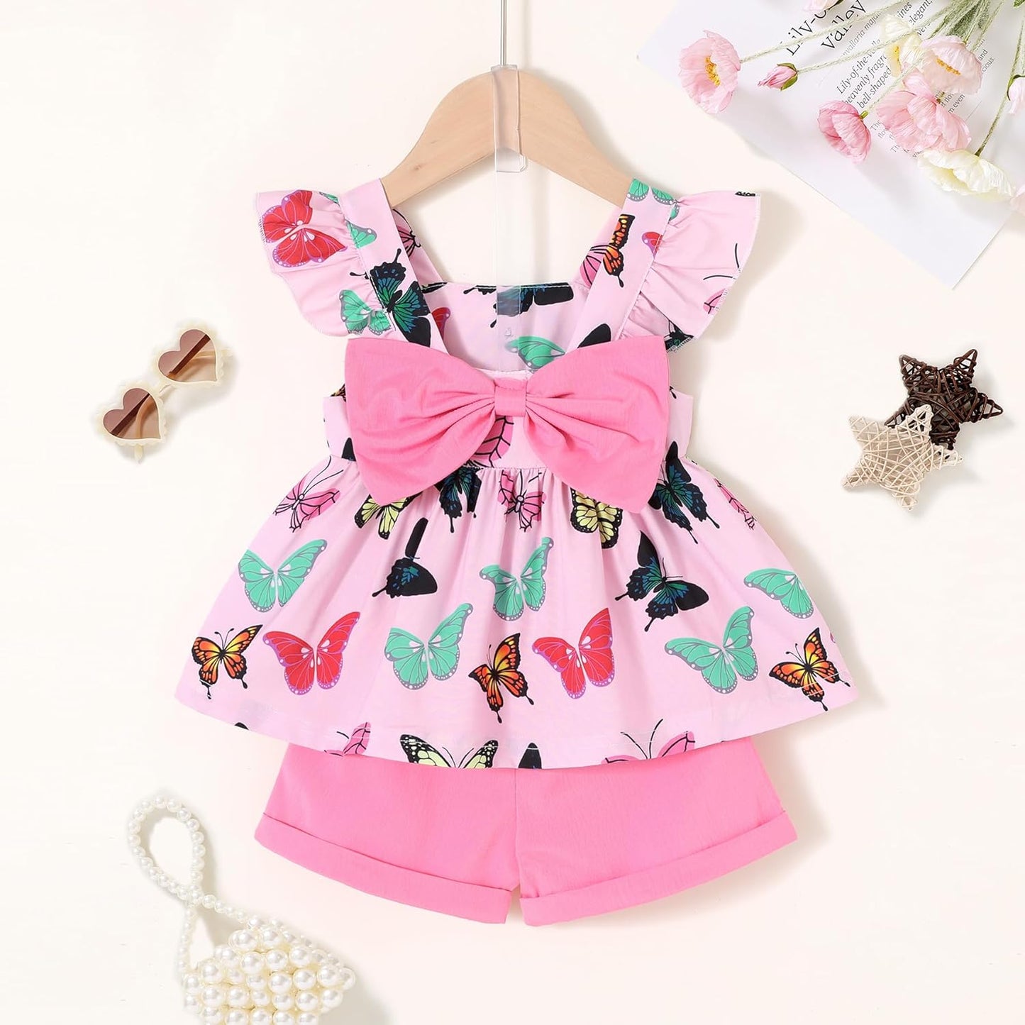 YOUNGER TREE Toddler Baby Girl Clothes Sleeveless Ruffle Bowknot Dress Top Shorts Set Summer Outfits for Little Kids Girls