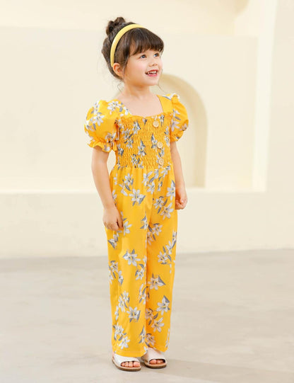 Girly Chic: Girls' Flutter Sleeve Jumpsuit Romper with Adjustable Waist