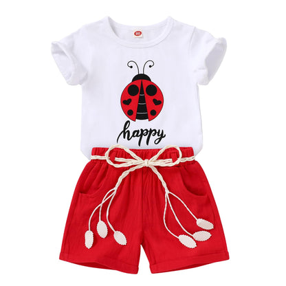 YOUNGER TREE Toddler Baby Girls Clothes Watermelon T-shirt + Linen Shorts with Belt Cute Summer Short Set