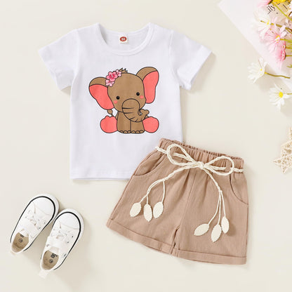 YOUNGER TREE Toddler Baby Girls Clothes Watermelon T-shirt + Linen Shorts with Belt Cute Summer Short Set