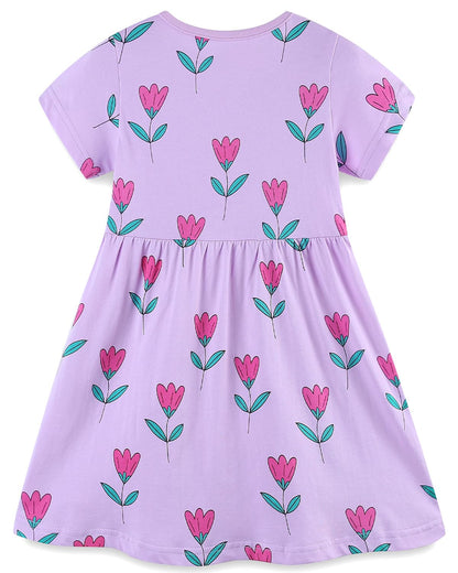 Bumeex Toddler Girl Clothes Cotton Casual Cartoon Print Short Sleeve Dress Girls Sundress 1-7 Years