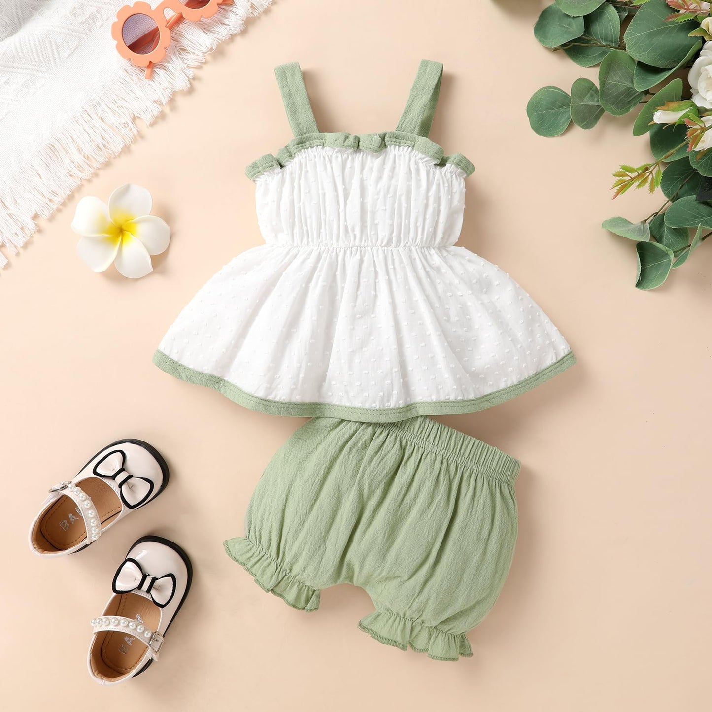 YOUNGER TREE Toddler Baby Girl Clothes Sleeveless Ruffle Bowknot Dress Top Shorts Set Summer Outfits for Little Kids Girls