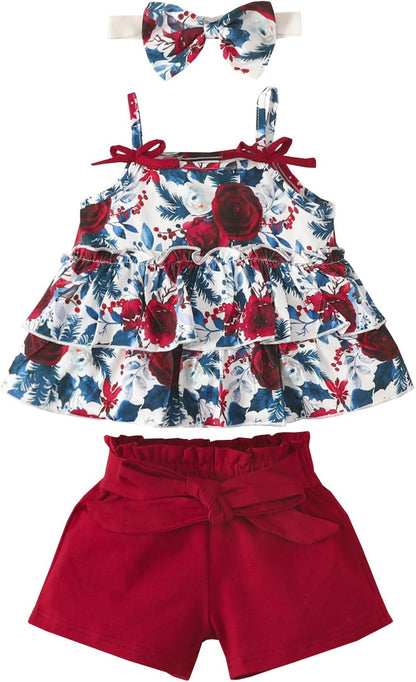 YOUNGER TREE Toddler Baby Girl Clothes Sleeveless Ruffle Bowknot Dress Top Shorts Set Summer Outfits for Little Kids Girls