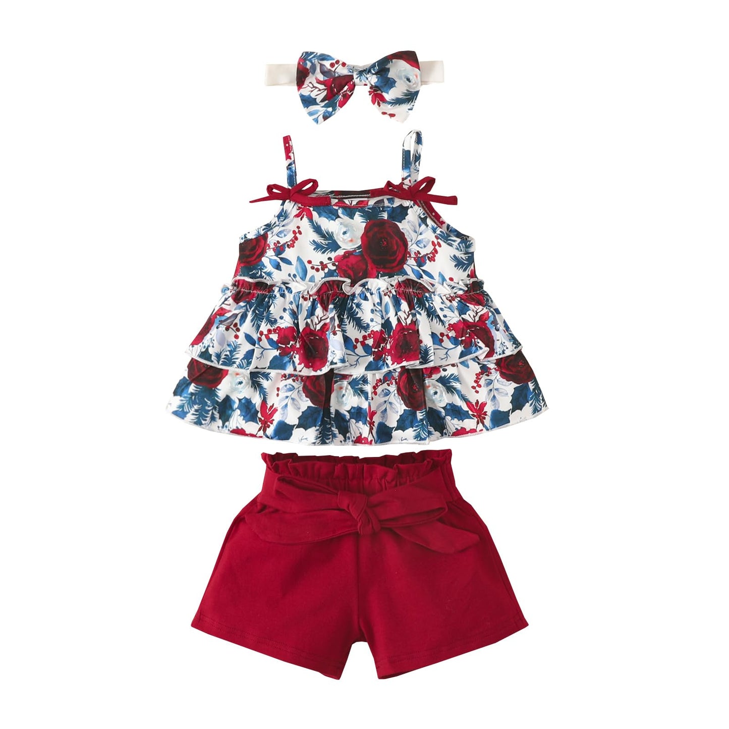 YOUNGER TREE Toddler Baby Girl Clothes Sleeveless Ruffle Bowknot Dress Top Shorts Set Summer Outfits for Little Kids Girls