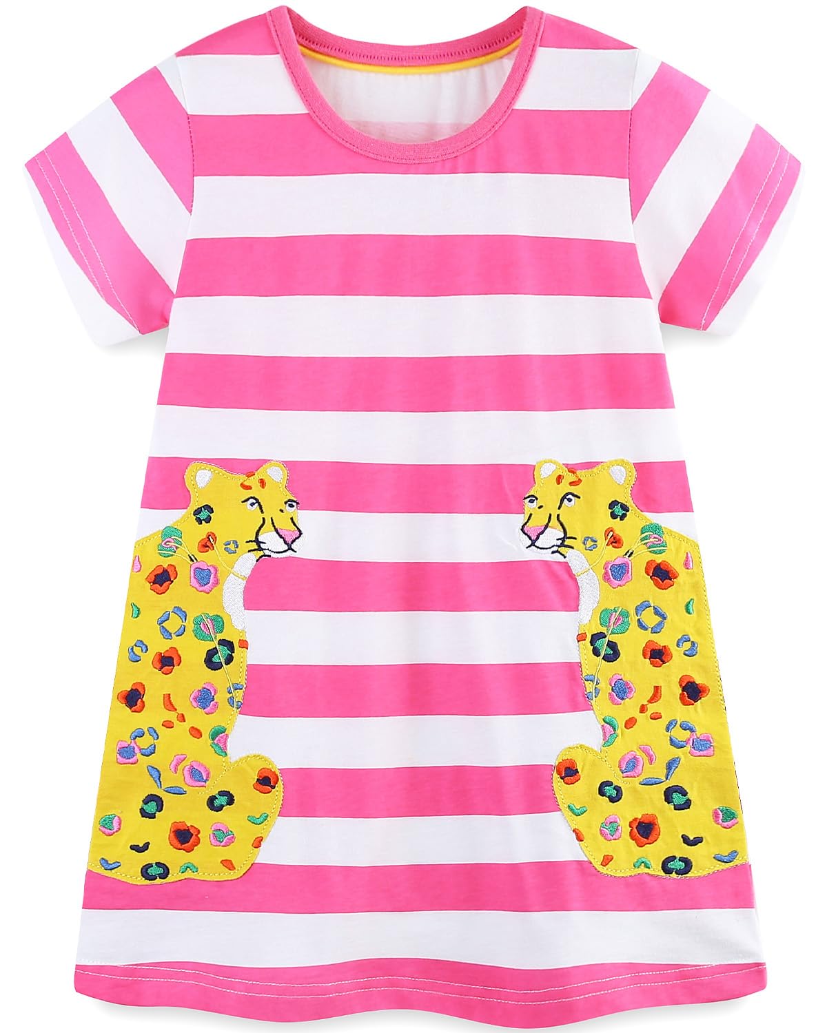 Bumeex Toddler Girl Clothes Cotton Casual Cartoon Print Short Sleeve Dress Girls Sundress 1-7 Years