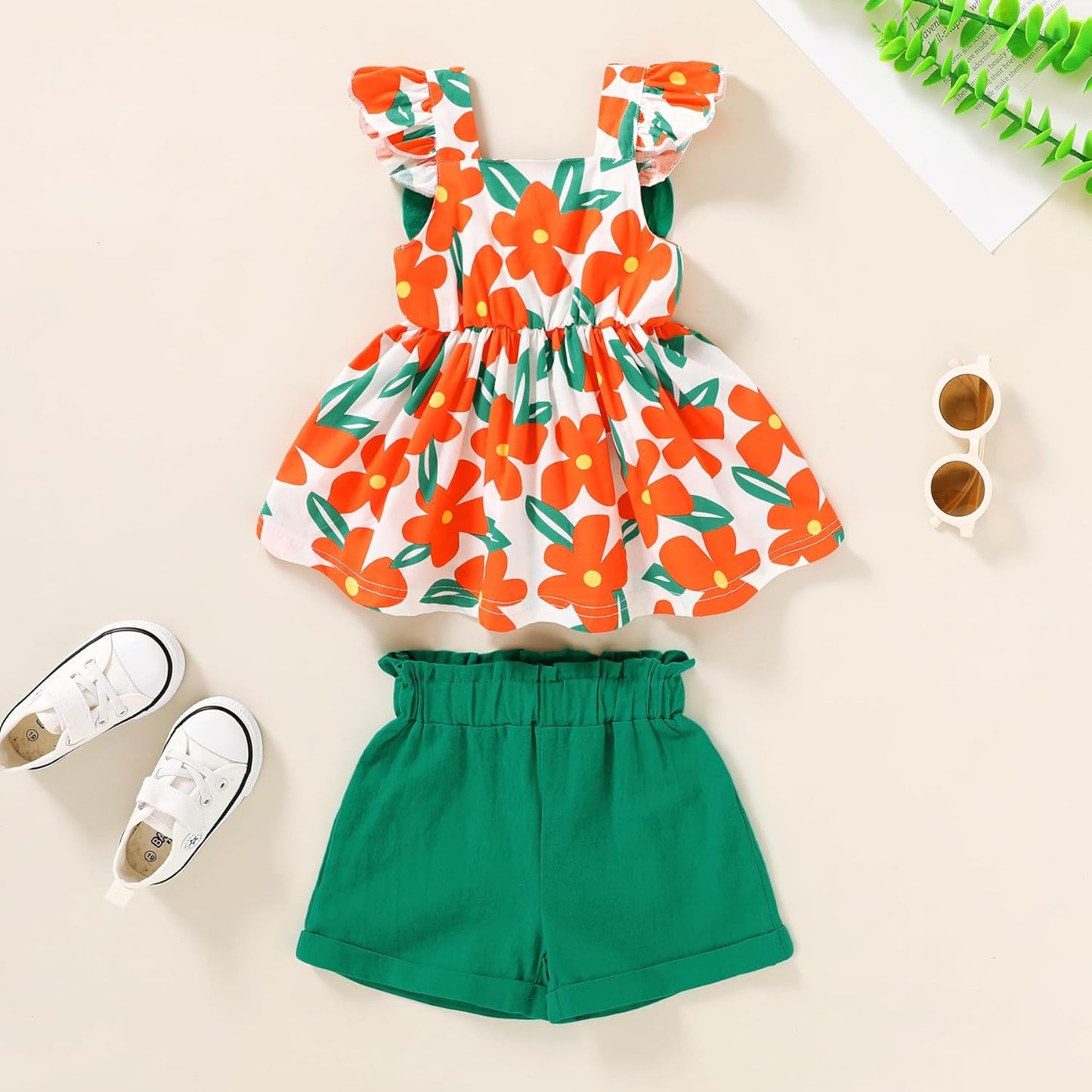 YOUNGER TREE Toddler Baby Girl Clothes Sleeveless Ruffle Bowknot Dress Top Shorts Set Summer Outfits for Little Kids Girls