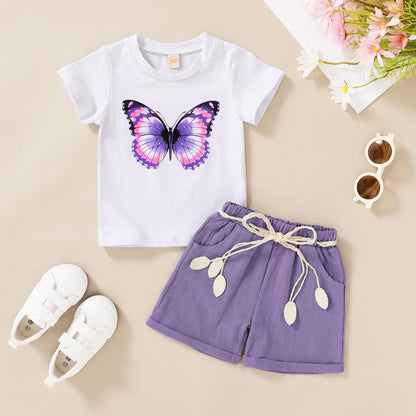 YOUNGER TREE Toddler Baby Girls Clothes Watermelon T-shirt + Linen Shorts with Belt Cute Summer Short Set