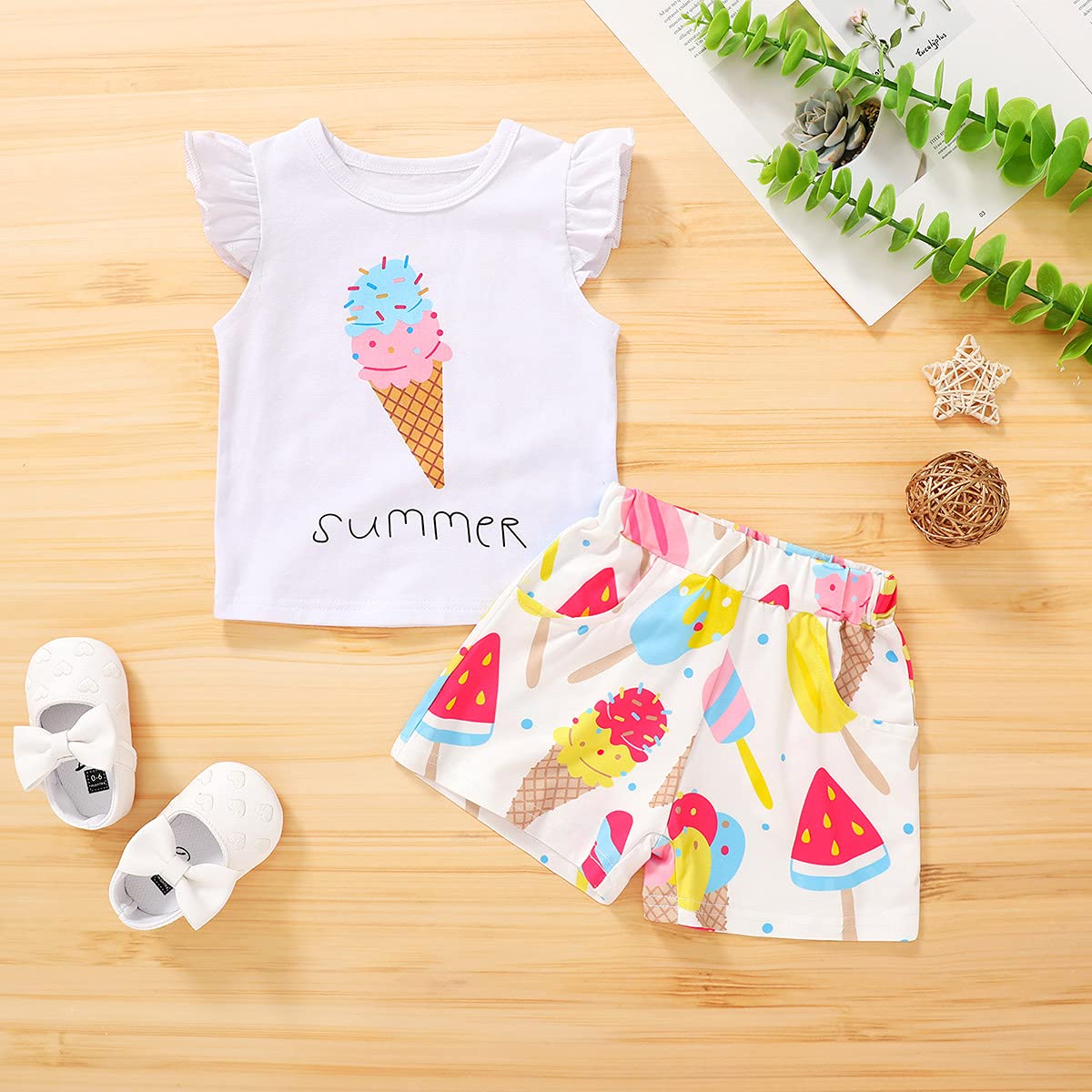 YOUNGER TREE Toddler Baby Girls Clothes Watermelon T-shirt + Linen Shorts with Belt Cute Summer Short Set