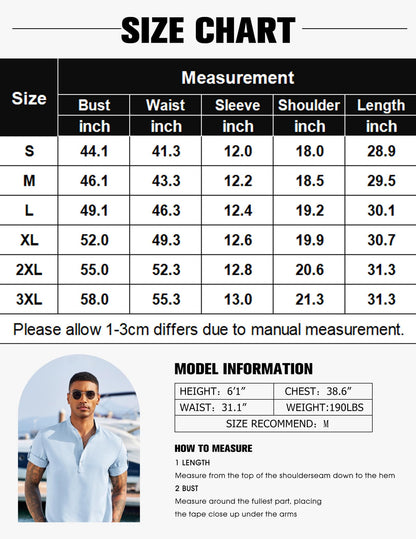 COOFANDY Men's Casual Henley Shirt Short Sleeve Band Collar Linen Shirt Summer Beach Hippie T-Shirts