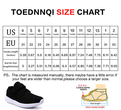 TOEDNNQI Boys Girls Sneakers Kids Lightweight Breathable Strap Athletic Running Shoes for Toddler/Little Kid/Big Kid