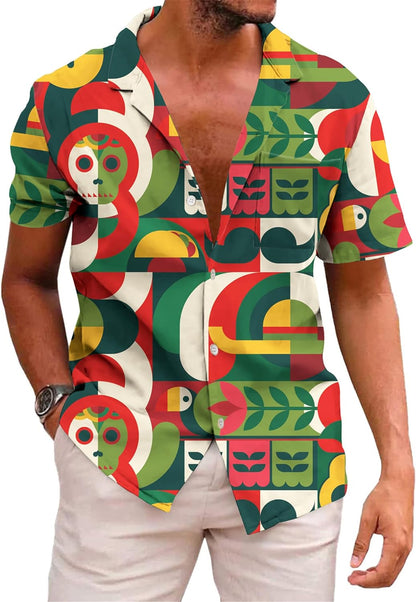 KYKU Aztec Tribal Ethnic Men's Resort Hawaiian 3D Printed Shirt - Vibrant Summer Style for Outdoor Vacation