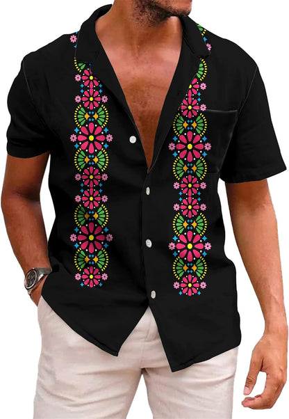 KYKU Aztec Tribal Ethnic Men's Resort Hawaiian 3D Printed Shirt - Vibrant Summer Style for Outdoor Vacation