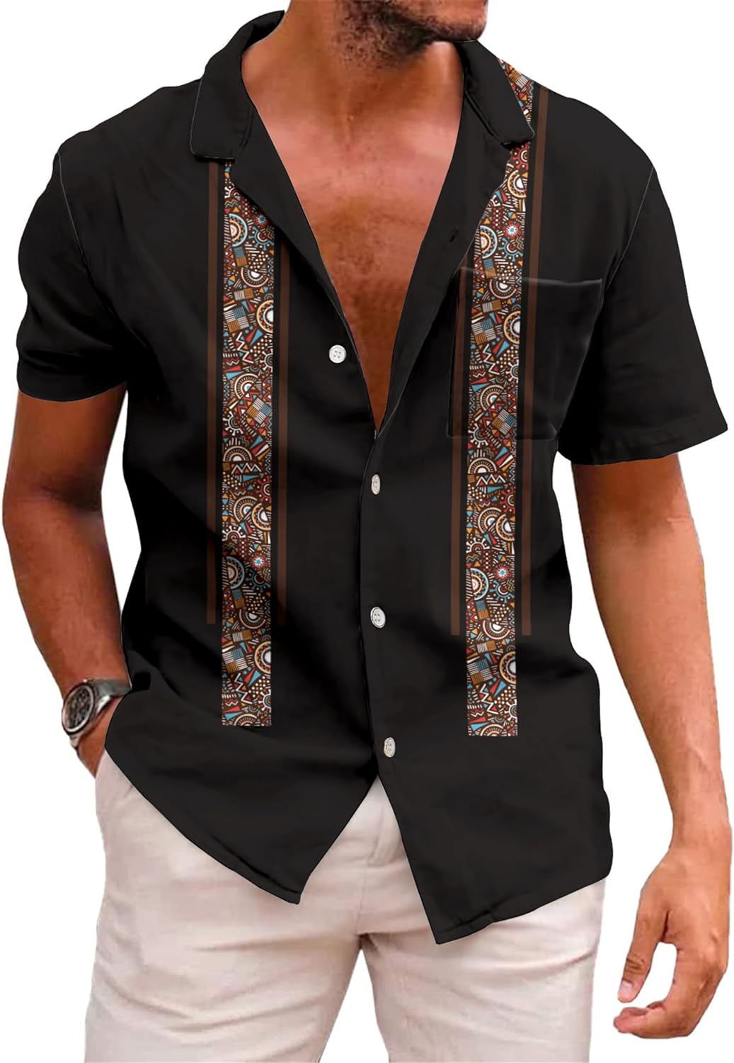 KYKU Aztec Tribal Ethnic Men's Resort Hawaiian 3D Printed Shirt - Vibrant Summer Style for Outdoor Vacation