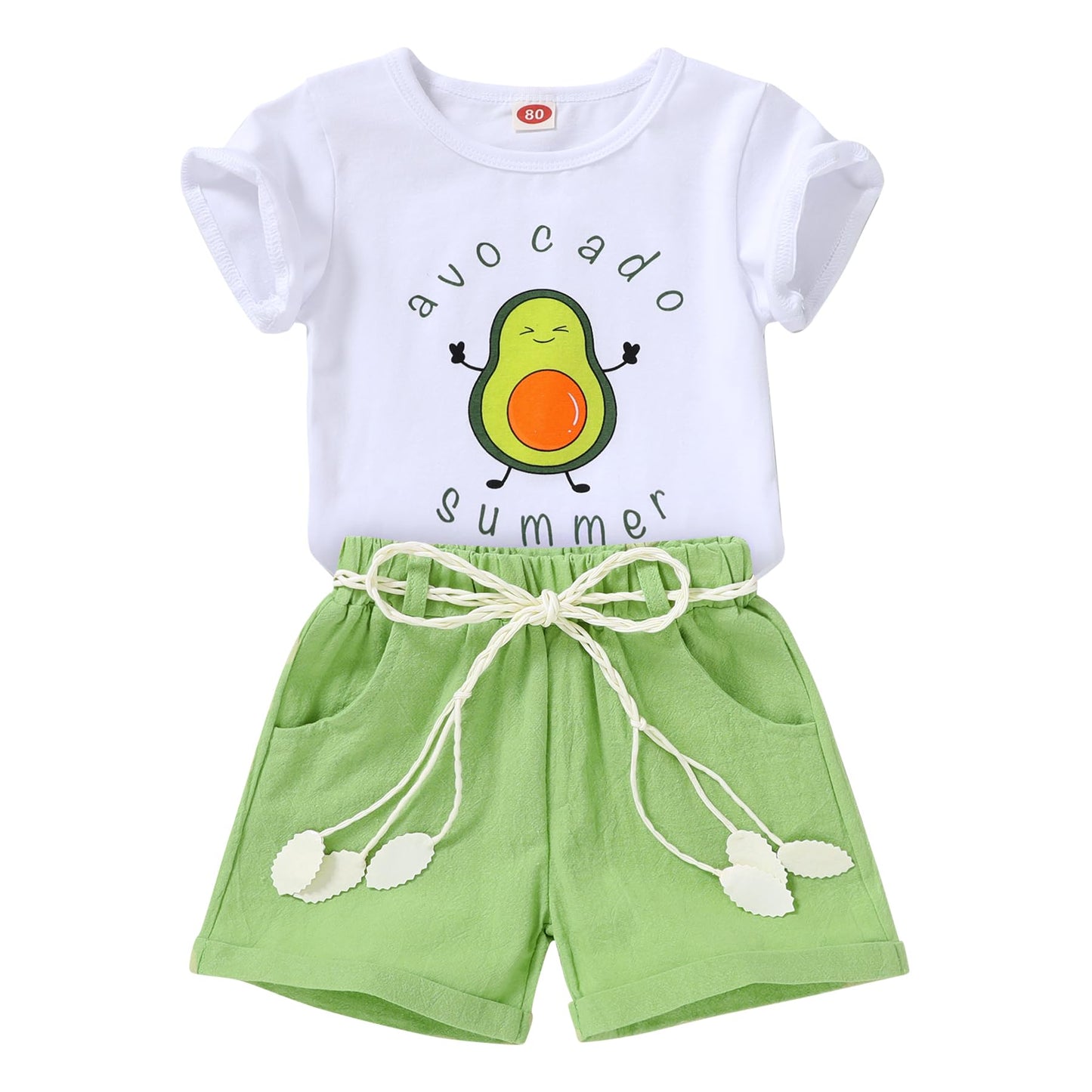 YOUNGER TREE Toddler Baby Girls Clothes Watermelon T-shirt + Linen Shorts with Belt Cute Summer Short Set