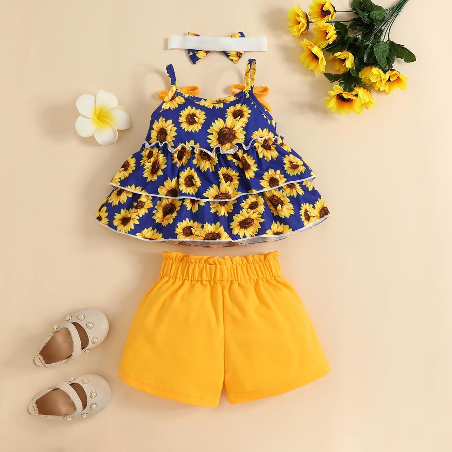 YOUNGER TREE Toddler Baby Girl Clothes Sleeveless Ruffle Bowknot Dress Top Shorts Set Summer Outfits for Little Kids Girls