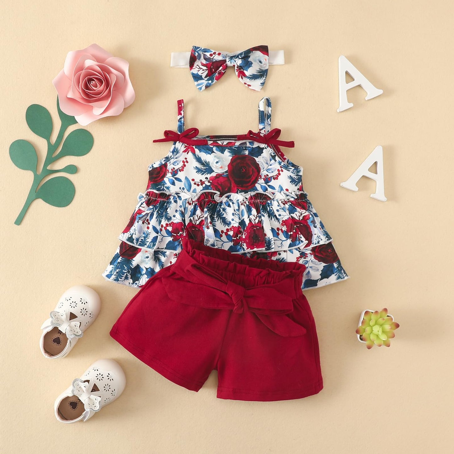 YOUNGER TREE Toddler Baby Girl Clothes Sleeveless Ruffle Bowknot Dress Top Shorts Set Summer Outfits for Little Kids Girls