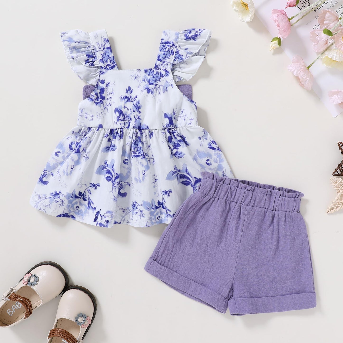 YOUNGER TREE Toddler Baby Girl Clothes Sleeveless Ruffle Bowknot Dress Top Shorts Set Summer Outfits for Little Kids Girls