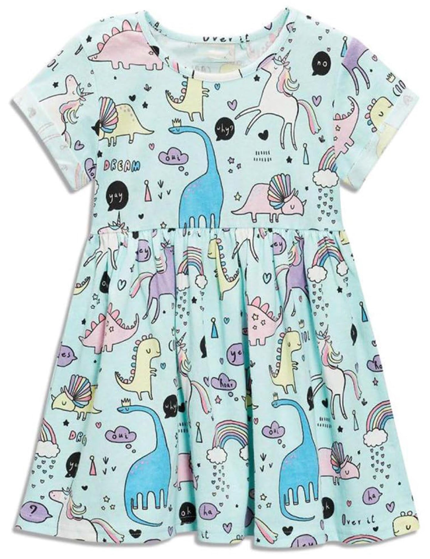 Bumeex Toddler Girl Clothes Cotton Casual Cartoon Print Short Sleeve Dress Girls Sundress 1-7 Years