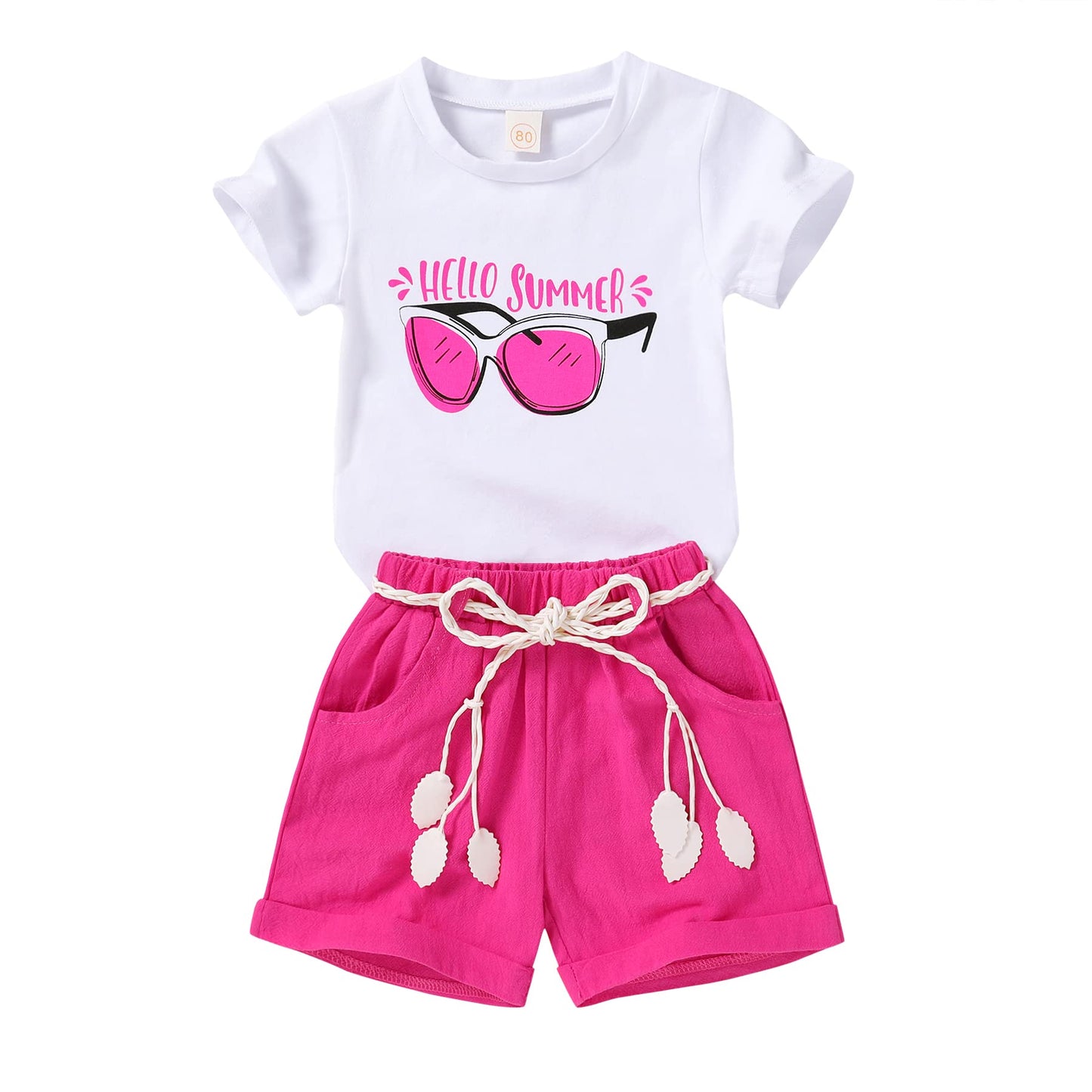 YOUNGER TREE Toddler Baby Girls Clothes Watermelon T-shirt + Linen Shorts with Belt Cute Summer Short Set