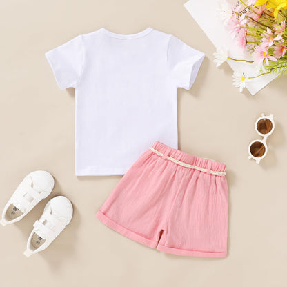 YOUNGER TREE Toddler Baby Girls Clothes Watermelon T-shirt + Linen Shorts with Belt Cute Summer Short Set