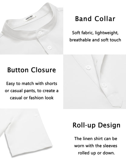 COOFANDY Men's Casual Henley Shirt Short Sleeve Band Collar Linen Shirt Summer Beach Hippie T-Shirts