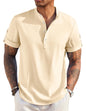 COOFANDY Men's Casual Henley Shirt Short Sleeve Band Collar Linen Shirt Summer Beach Hippie T-Shirts