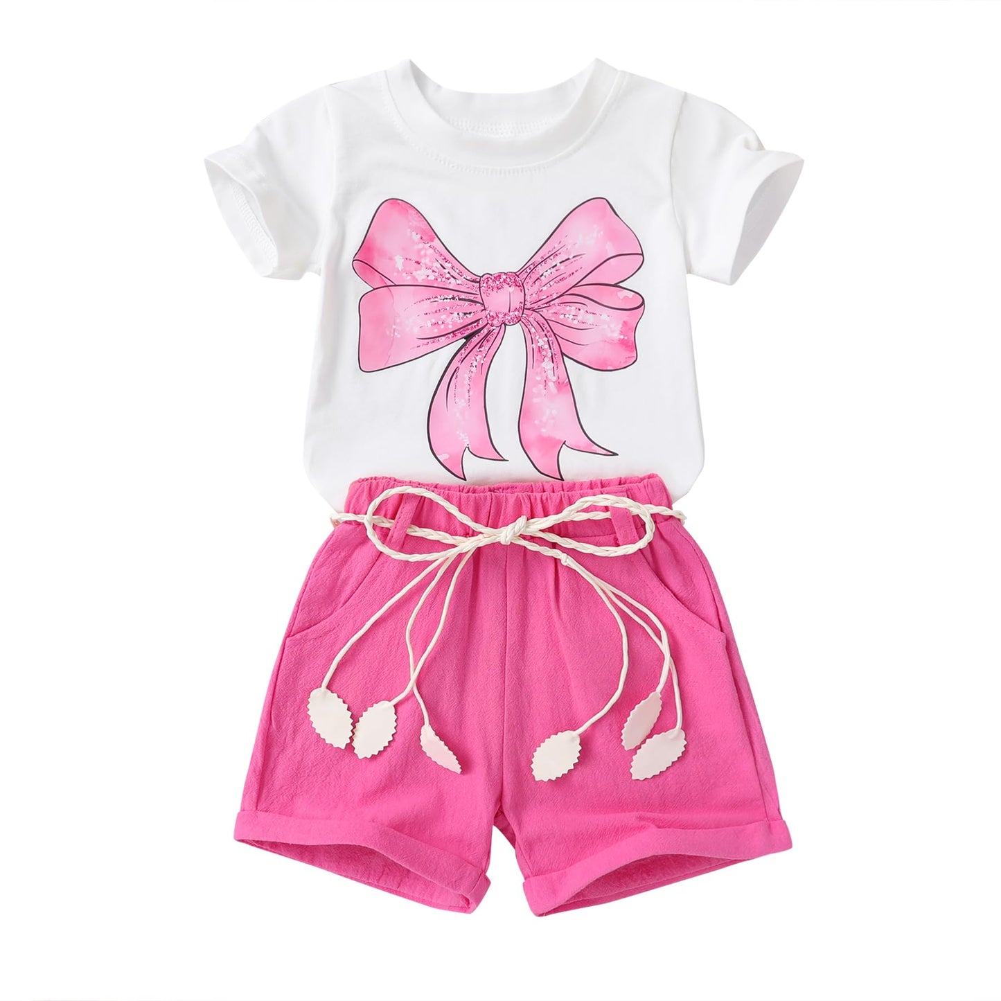 YOUNGER TREE Toddler Baby Girls Clothes Watermelon T-shirt + Linen Shorts with Belt Cute Summer Short Set