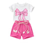 YOUNGER TREE Toddler Baby Girls Clothes Watermelon T-shirt + Linen Shorts with Belt Cute Summer Short Set