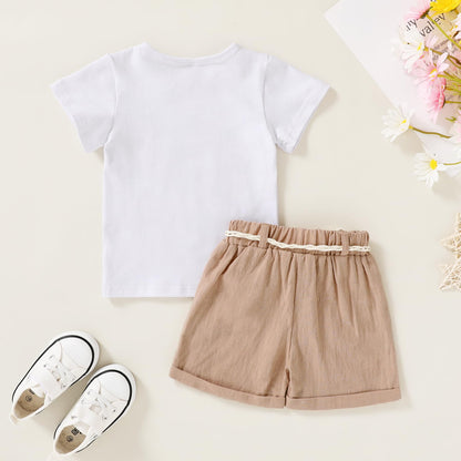 YOUNGER TREE Toddler Baby Girls Clothes Watermelon T-shirt + Linen Shorts with Belt Cute Summer Short Set