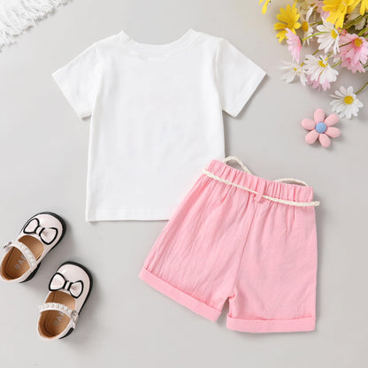 YOUNGER TREE Toddler Baby Girls Clothes Watermelon T-shirt + Linen Shorts with Belt Cute Summer Short Set