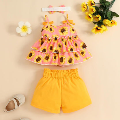 YOUNGER TREE Toddler Baby Girl Clothes Sleeveless Ruffle Bowknot Dress Top Shorts Set Summer Outfits for Little Kids Girls