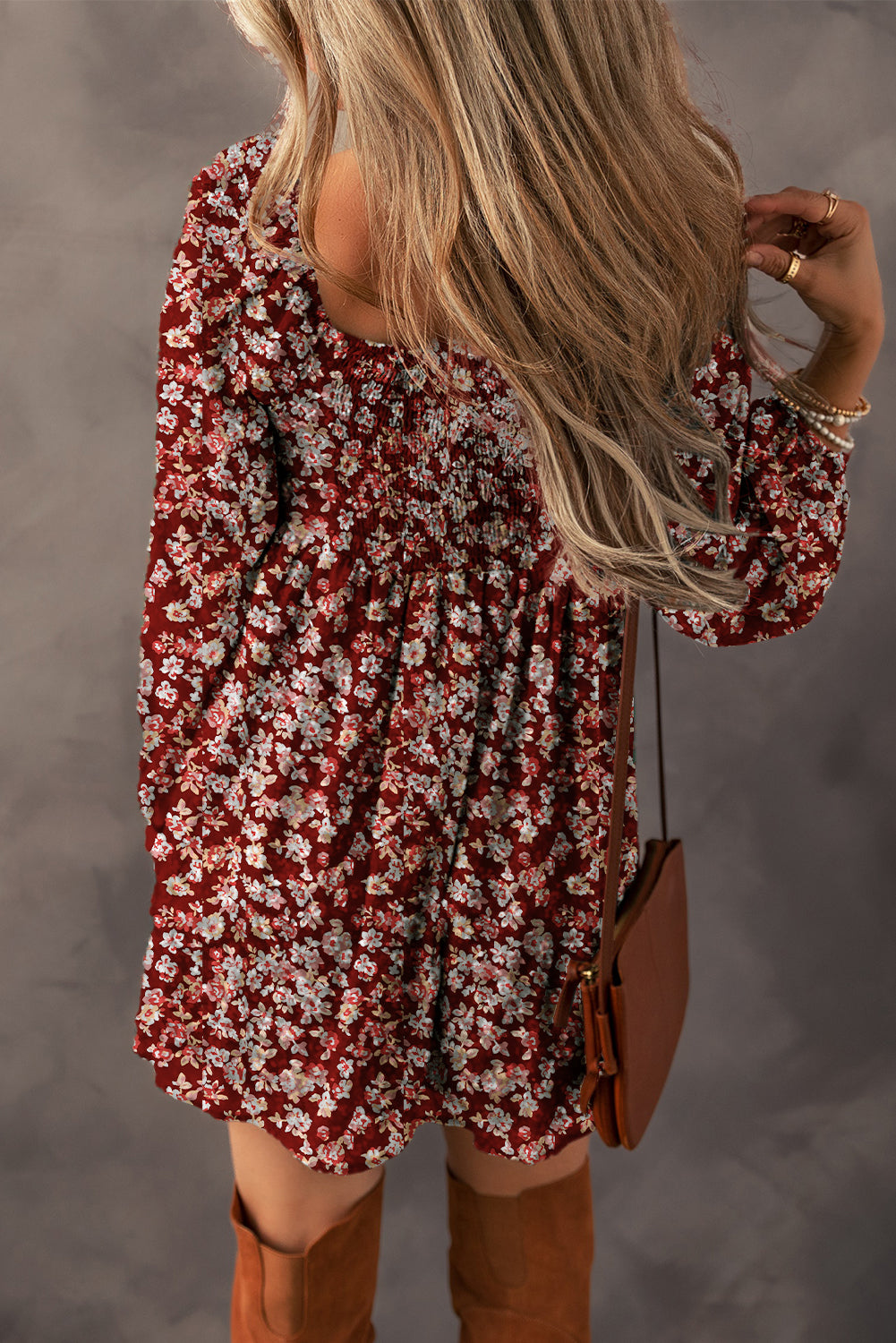 Blossom Beauty: Floral Print Sweetheart Mini Dress with Shirred Back