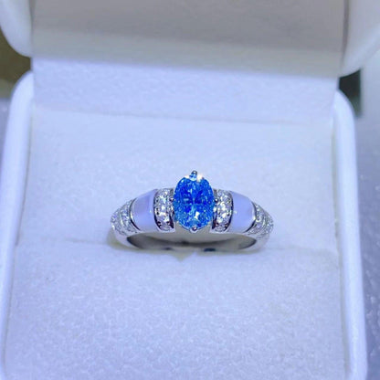 1 Carat Moissanite Sterling Silver Ring with Blue Gemstone Center and Diamond Accents