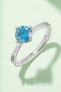 Stunning blue moissanite solitaire ring, set in sleek sterling silver