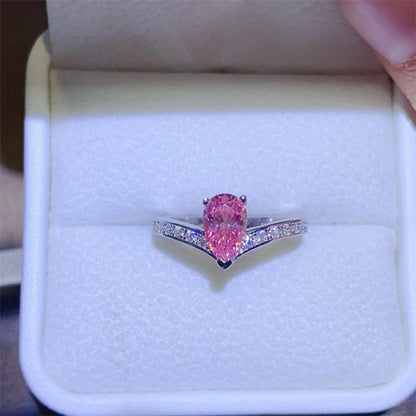 Elegant 1 Carat Moissanite 925 Sterling Silver Ring with Sparkling Pink Stone and Delicate Diamond Accents