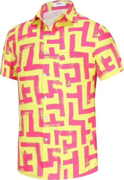 KYKU Aztec Tribal Ethnic Men's Resort Hawaiian 3D Printed Shirt - Vibrant Summer Style for Outdoor Vacation