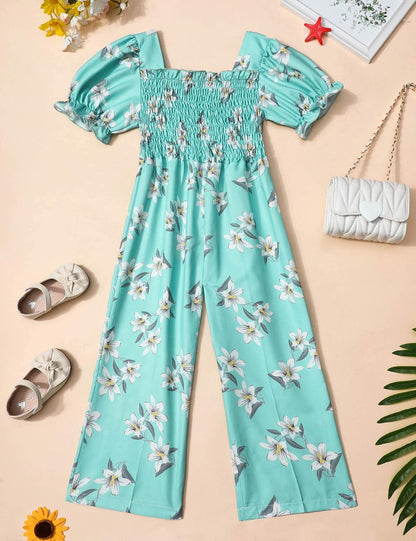 Girly Chic: Girls' Flutter Sleeve Jumpsuit Romper with Adjustable Waist