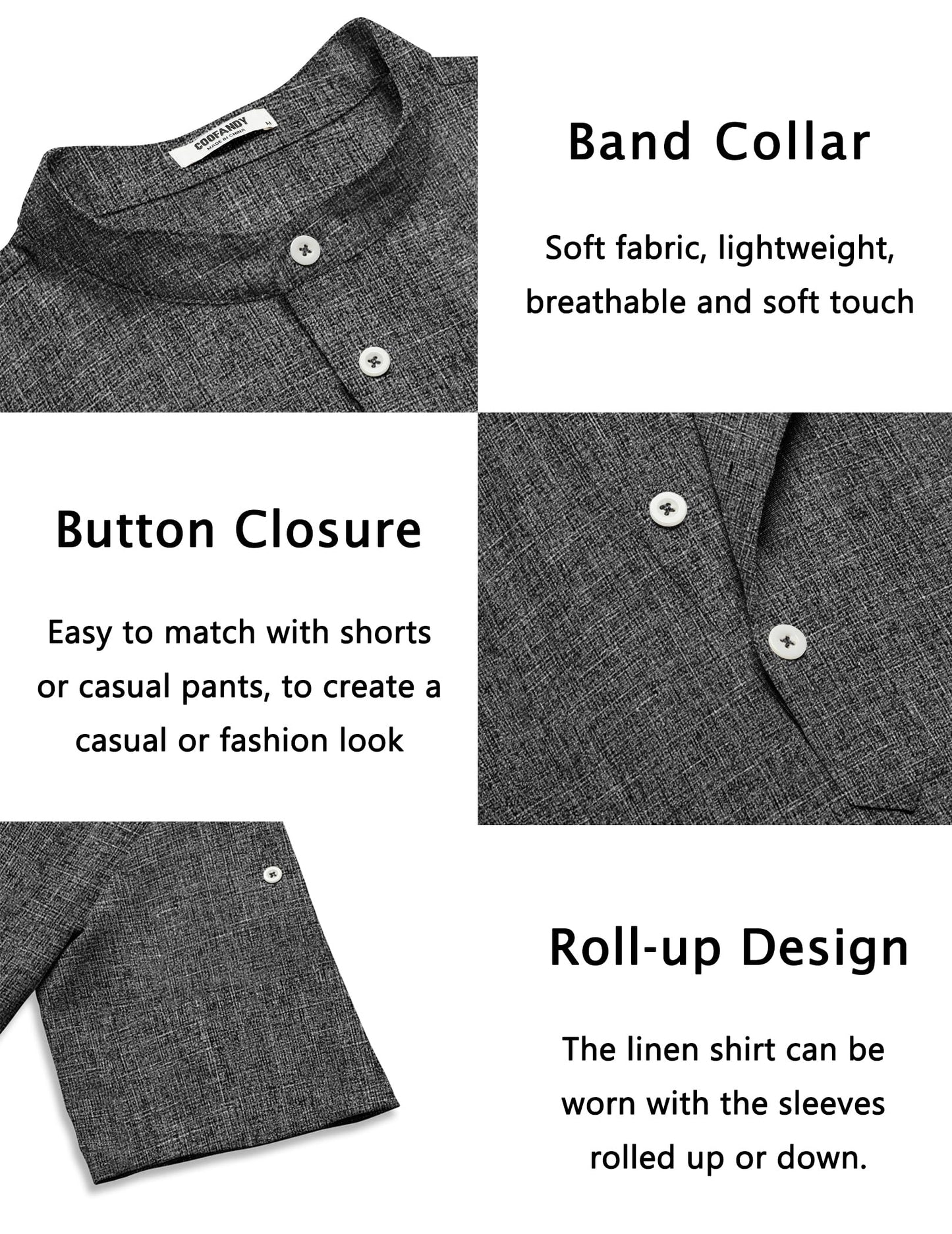 COOFANDY Men's Casual Henley Shirt Short Sleeve Band Collar Linen Shirt Summer Beach Hippie T-Shirts