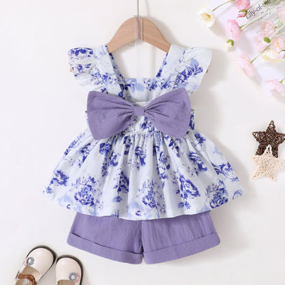 YOUNGER TREE Toddler Baby Girl Clothes Sleeveless Ruffle Bowknot Dress Top Shorts Set Summer Outfits for Little Kids Girls