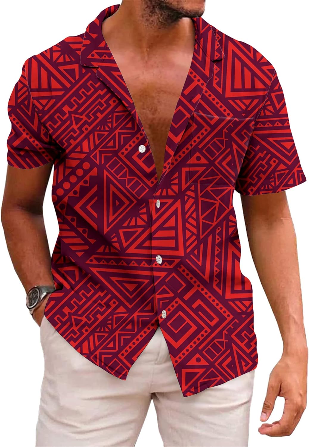 KYKU Aztec Tribal Ethnic Men's Resort Hawaiian 3D Printed Shirt - Vibrant Summer Style for Outdoor Vacation