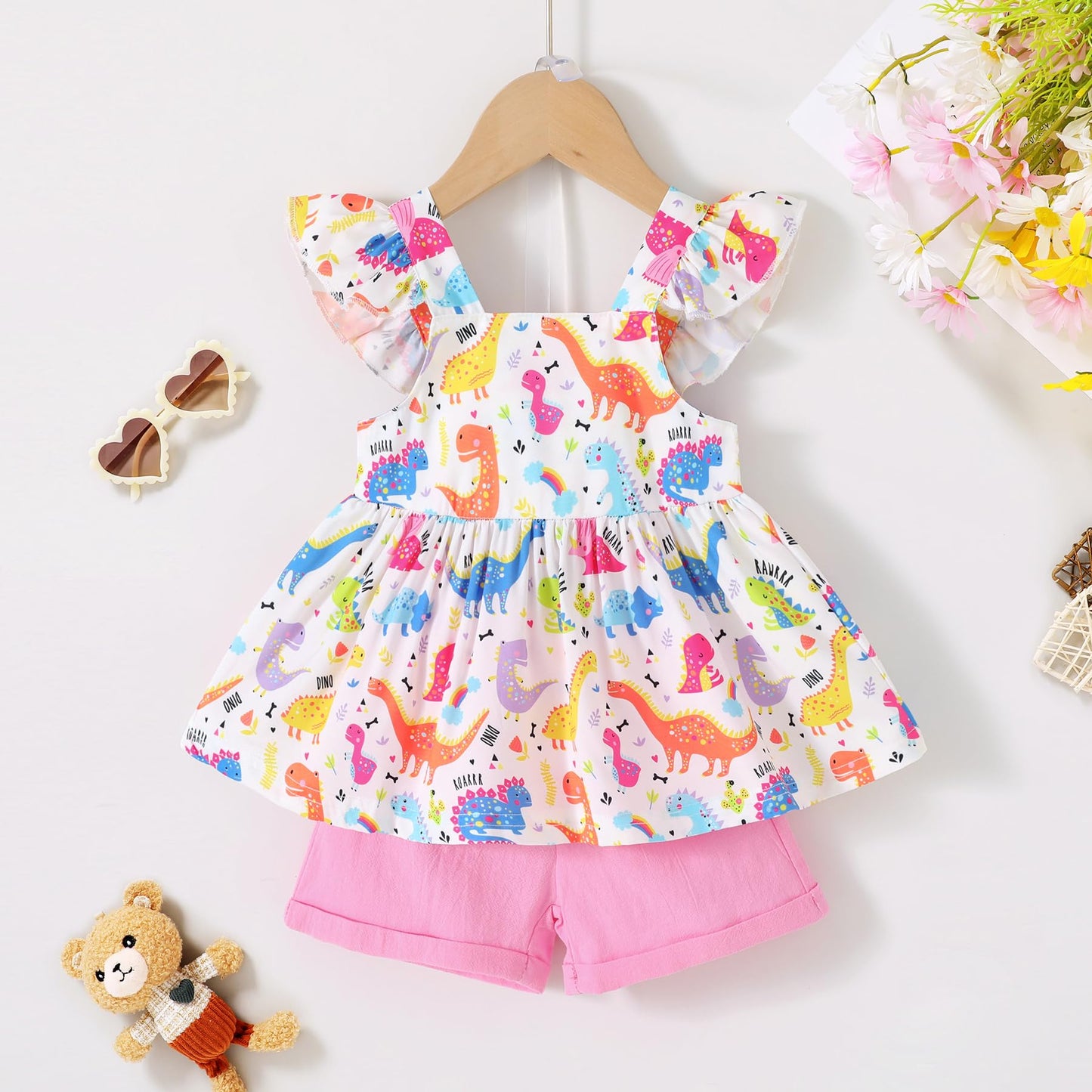 YOUNGER TREE Toddler Baby Girl Clothes Sleeveless Ruffle Bowknot Dress Top Shorts Set Summer Outfits for Little Kids Girls