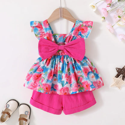 YOUNGER TREE Toddler Baby Girl Clothes Sleeveless Ruffle Bowknot Dress Top Shorts Set Summer Outfits for Little Kids Girls