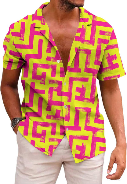 KYKU Aztec Tribal Ethnic Men's Resort Hawaiian 3D Printed Shirt - Vibrant Summer Style for Outdoor Vacation