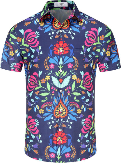 KYKU Aztec Tribal Ethnic Men's Resort Hawaiian 3D Printed Shirt - Vibrant Summer Style for Outdoor Vacation