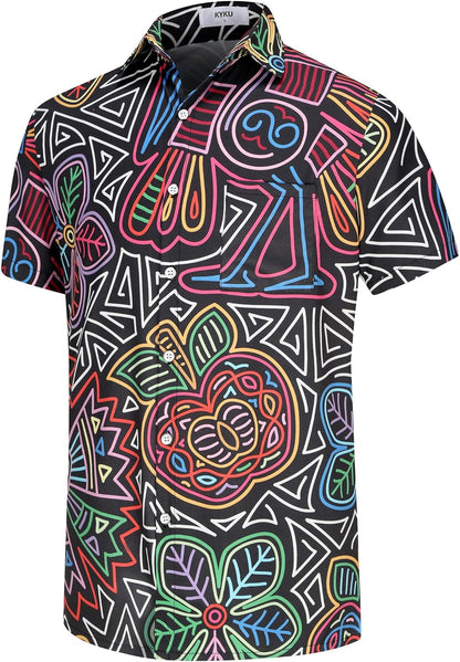 KYKU Aztec Tribal Ethnic Men's Resort Hawaiian 3D Printed Shirt - Vibrant Summer Style for Outdoor Vacation