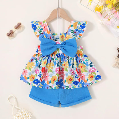 YOUNGER TREE Toddler Baby Girl Clothes Sleeveless Ruffle Bowknot Dress Top Shorts Set Summer Outfits for Little Kids Girls