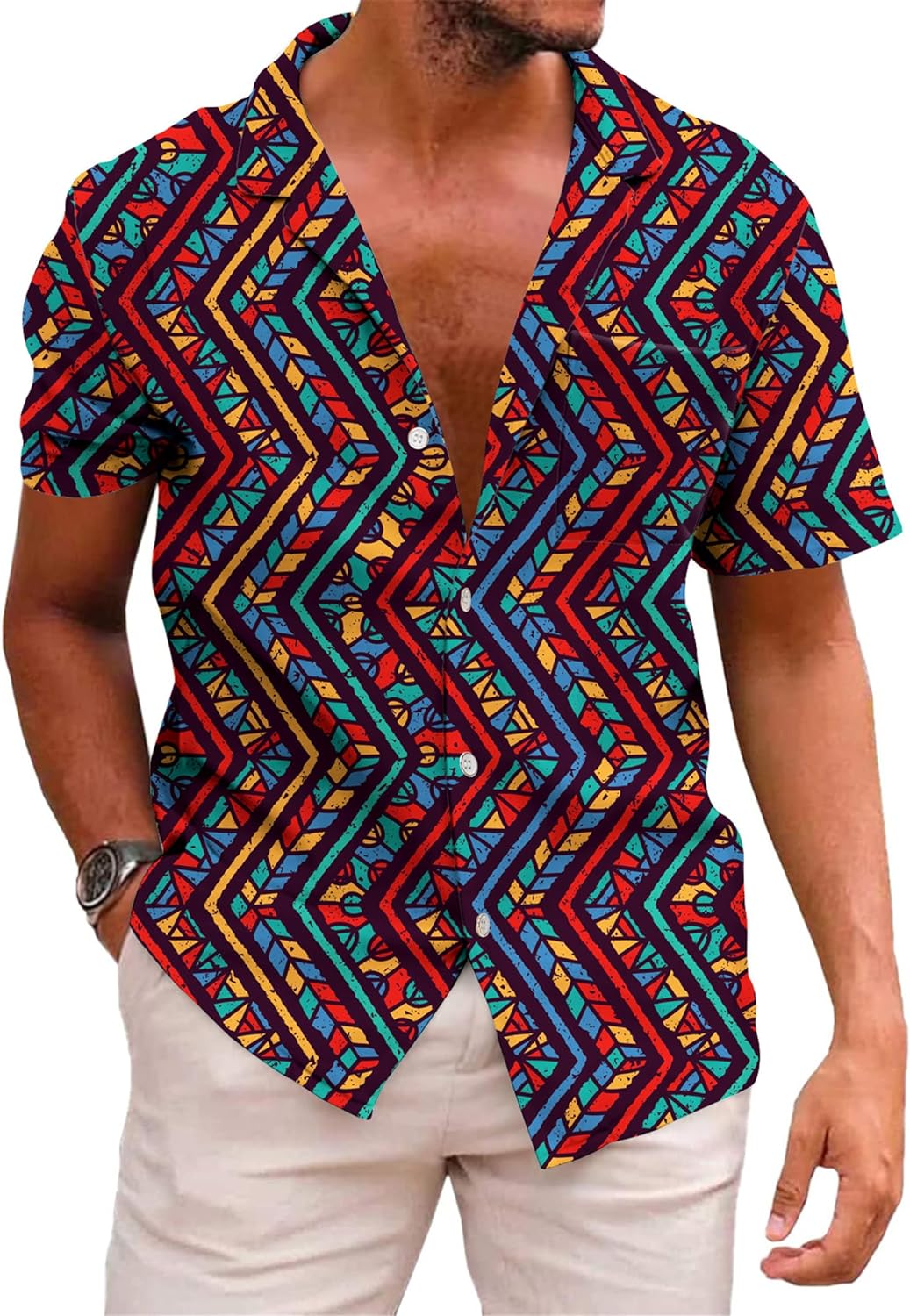 KYKU Aztec Tribal Ethnic Men's Resort Hawaiian 3D Printed Shirt - Vibrant Summer Style for Outdoor Vacation